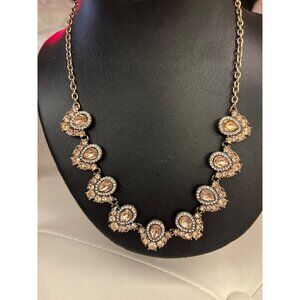 Vintage Gold Tone Tear Drop Rhinestone Necklace Statement  Cascading Pink Glam